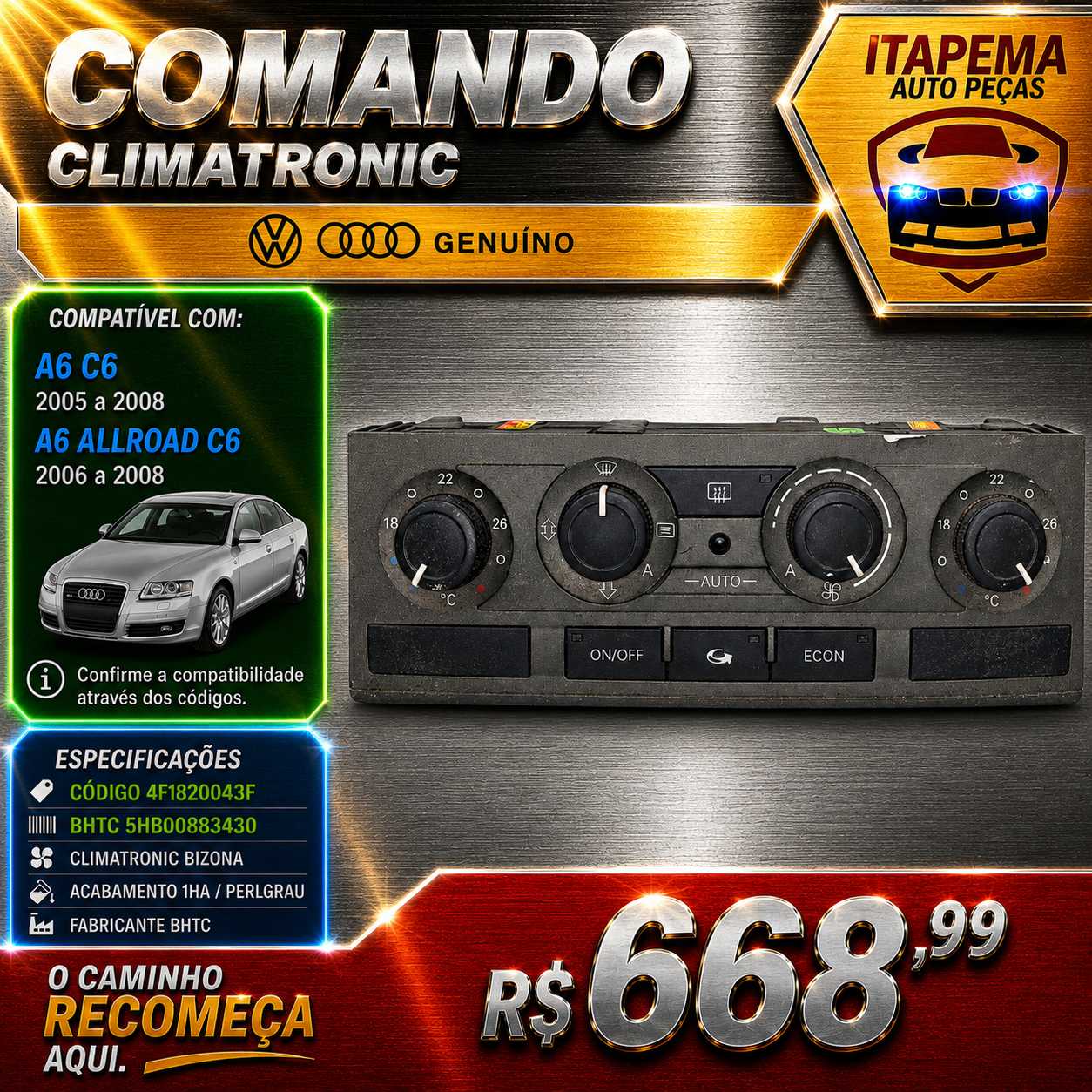Comando Ar Condicionado Climatronic Genuíno VW Audi A6 C6